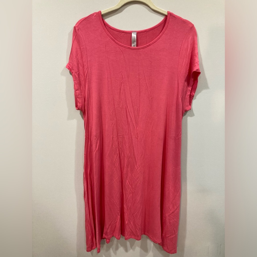 Simlu Coral T-Shirt Style Flowy Dress with Pockets Large
